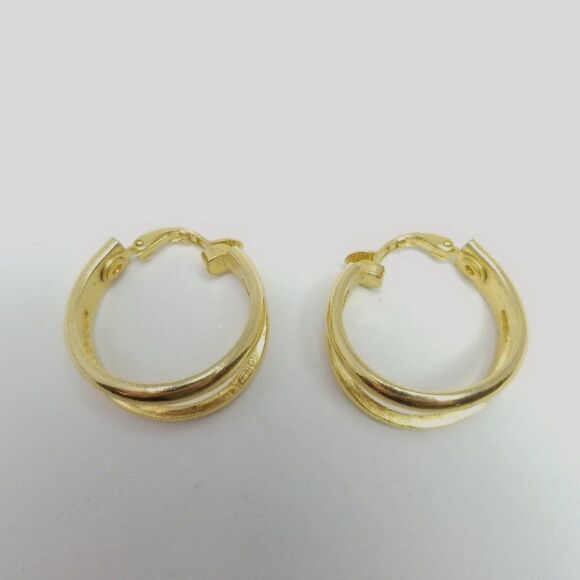 Vintage Double Hoop Clip On Earrings, Gold Tone, Retro 80s 90s Style, Estate - Picture 3 of 7